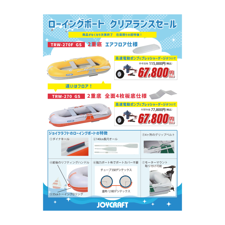 【ジョイクラフトサマーセール！7/20(日)まで！】ジョイクラフト ゴムボート 4人乗り セット TRW-270FGS 電動ポンプ・プレッシャーゲージセット JOYCRAFT